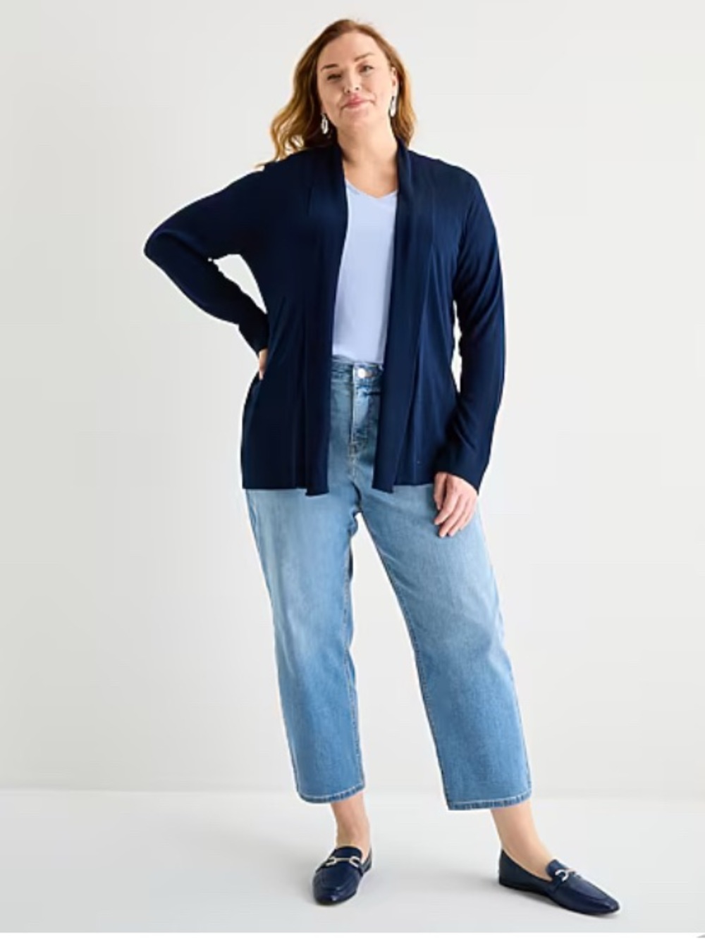 Liz Claiborne Navy Open-Front Cardigan with Light Blue Top size 18 W